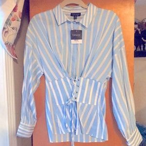 Blue/white button down top